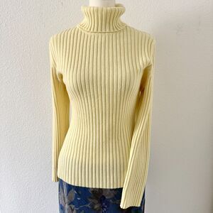 Vintage 00s New York & Co Butter Yellow Ribbed Long Sleeve Turtleneck Cottage XL